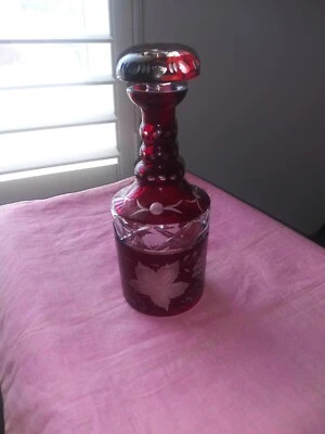 BOHEMIAN CZECH RUBY RED LEAD CRYSTAL CUT TO CLEAR DECANTER - Image 1 of 4