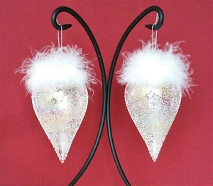 Vintage Christmas Ornaments 'Santas Best' 2 pc Set Textured Pear Shape Feathers - Picture 1 of 6