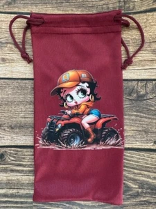 Soft Eye Sunglasses Burgundy Accessory Pouch Pull Top Betty Boop on 4 Wheeler - Picture 1 of 1