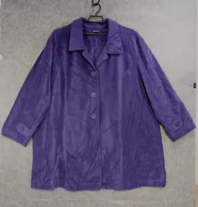 Roamans Jacket Womens 5X 38 40 Purple Stretch Fleece Button-Up Coat Pockets Cozy - Picture 1 of 14