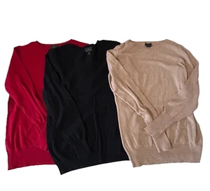 Worthington Pullover Set 3 Damen Medium schwarz rot hellbraun Rundhalsausschnitt & V-Ausschnitt RN#93677 - Bild 1 von 24