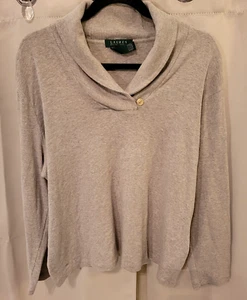 Lauren Ralph Lauren Pullover Gr.3X grau Schalkragen Logo Academia Preppy 16070 - Bild 1 von 9