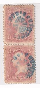 USA stamps - 1861 George Washington- Vertical Pair - Cancel Study: Fancy blue
