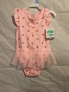 Child of Mine Girls size 3-6 months Pink one piece with tutu snap hearts NEW - Picture 1 of 7