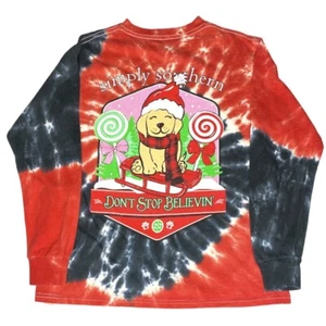 Simply Southern Red Blue Tie Dye Long Sleeve Christmas Dog Long Sleeve Shirt YS - Picture 1 of 3