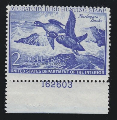 US RW19 $2 Federal Duck Stamp Mint Plate # Single Fine OG NH SCV $90 - Image 1 of 2