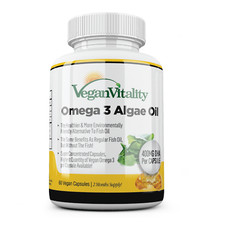 Algae Oil Capsules. Vegan Omega 3. 400mg DHA Capsules. 2 Months Supply Fish Free