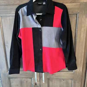 Erika - Wildlederimitat Colorblock Blk./Rot/Grau Langarmshirt Gr. M - Bild 1 von 11