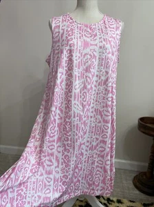 Stella Parker Women's Dress Pink White Sz L Knit A Line Abstract Print - Picture 1 of 14
