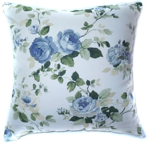 AF48a Grey+Blue Rose Flower Cotton Canvas Cushion Cover/Pillow Case *Custom - Picture 1 of 7