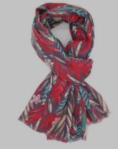 PURE MODE DAMEN POLYESTER SCHAL WICKEL AQUAROR BLÄTTER LILA 185 cm x 90 cm - Bild 1 von 3