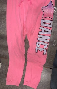 Justice sz 12 Glow In Dark Pink Coral glitter dance sweatpants active pants guc - Picture 1 of 5