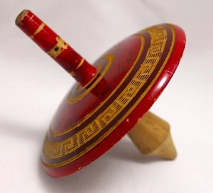 Vintage Wooden SPINNING TOP Souvenir toy Playa del Carmen Mexico 1960's? Red - Picture 1 of 3