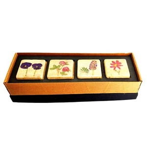 Magnets NIB Flower Antiqued Ceramic Tiles Box of 4 Floral Gift Refrigerator - Picture 1 of 6
