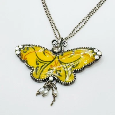 Collar Cadena Multi Hilo Esmalte Mariposa Peregrino Tono Plata Diseño Danés Foto 1 de 4