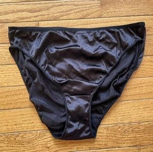 Vintage Hanes glänzend Satin schwarz Nylon Höschen Größe 10 hoch geschnitten LESEN - Bild 1 von 6