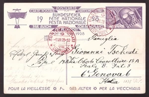 Suiza, 1928 Fiesta Nacional postal volada a Italia - HI55 - Imagen 1 de 3