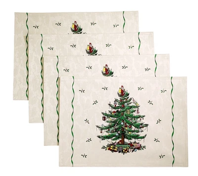 Spode Christmas Tree Rectangular Cotton Placemats Set of 4  13" x 19" NEW IN PKG - Image 1 of 4
