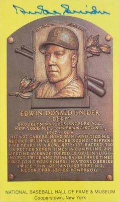 Duke Snider Signed Gold HOF Plaque Postcard Yellow Autograph Brooklyn JSA - Image 1 of 2