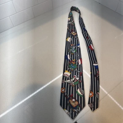 De colección Looney Tunes Corbata Cuello Azul Blanco Taz Béisbol Informal Para Hombres Años 90 Bugs Bunny Foto 1 de 4