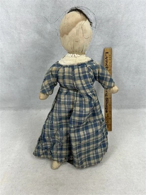 antique cloth rag doll primitive rough handmade 18.5 inked face cotton 19th c  - Image 1 of 4