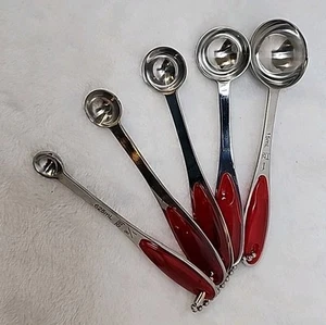 Endurance 18/8 Stainless Splash Measuring Spoon Set Transparent Red Handles - Picture 1 of 7
