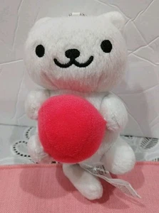 Neko Atsume Kitty Collector White Cat Stuffed Plush Clip 4” Pink Ball - Picture 1 of 7