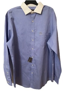 "Camisa de vestir Tasso Elba para hombre azul y blanca con botones XL 17,5 PTP 27 L 32"" NUEVA CON ETIQUETAS - Imagen 1 de 9