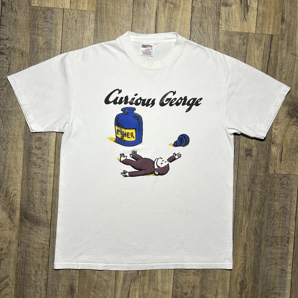 Camiseta Promocional De Colección Curious George Ether Dibujos Animados Para Hombre Grande 1995 Puntada Única Foto 1 de 4