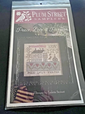 NEW PEACE LOVE PURPOSE Plum Street Samplers Pattern Chart c2019 Paulette Stewart - Image 1 of 3