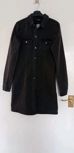 BNWT Vila Black Denim Dress Size Small Pop Buttons up front - Picture 1 of 8