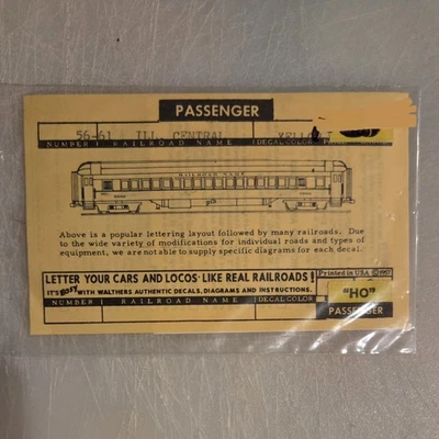 Illinois Central Passenger Decal 56-61 Walthers HO Scale, Unopened - Image 1 of 2
