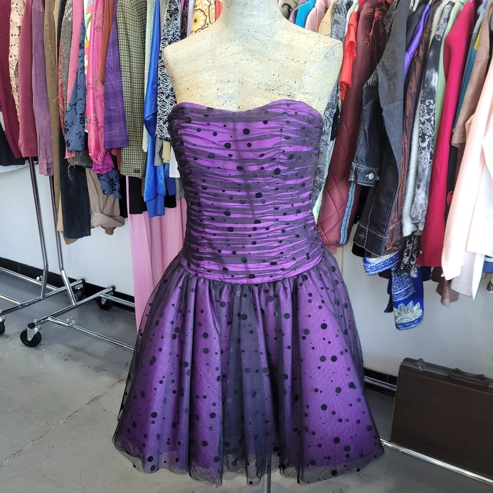 Vestido Y2K Vintage Púrpura Lunares Tul Punk Cintura Caída Novia Baile de graduación Talla 12 Foto 1 de 4