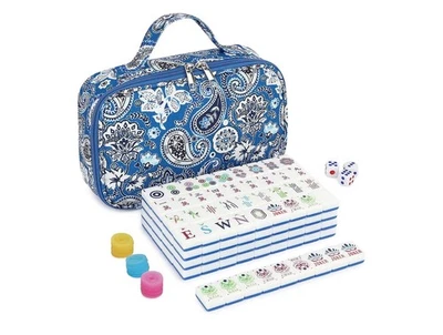 American Mahjong Tile Set,166 Tiles White Blue Acrylic Carving Tiles,Mahjong Gam - Image 1 of 4