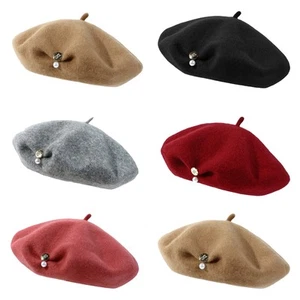 Elegant Women Wool Beret Hat Classic French Style Solid Color Artist Painter Hat - Picture 1 of 17