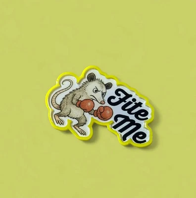Fite Me Opossum Pin Handmade Resin Funny Animal Lapel 3D Printed Gift Boxing - Image 1 of 4