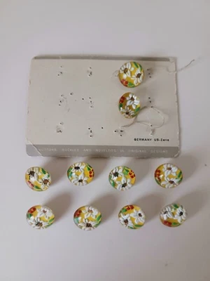Vintage 10 Glass Paperweight Buttons 1945-1949 Germany 1/2 Inch Flower Daisy - Image 1 of 4