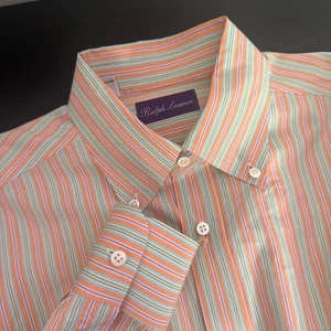 Ralph Lauren Purple Label Men Dress Shirt Size L Orange Striped Cotton ITALY - Picture 1 of 9