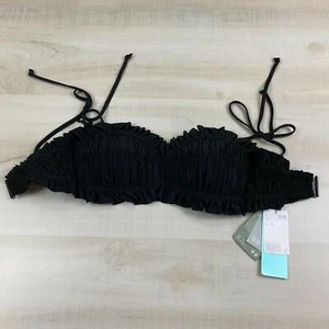 H&M Womens Swimwear Bikini Top Black 4 Bandau with Straps Ruffled New - Picture 1 of 10