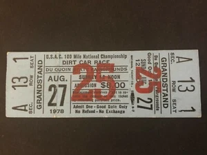 1 Biglietto gara Du Quoin State Fair USAC 100 miglia Dirt Car 1978 - Foto 1 di 2