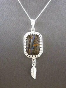 Australian Boulder Opal Blue-Orange Octagon Sterling Pendant Necklace 18" - Picture 1 of 9