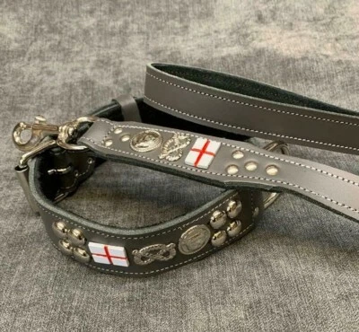 REAL LEATHER DOG COLLAR+LEAD SET-STAFFORDSHIRE/STAFFY-BULLTERRIER/REAL LEATHER - Image 1 of 4