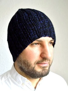 Hand Knit Silky Gloss Cashmere Men's Hat from Handspun Yarn - Picture 1 of 4