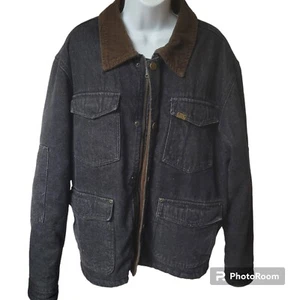 Vintage Wrangler Black Denim Jacket Men's L Sherpa Lined Corduroy Natural Fade - Picture 1 of 8