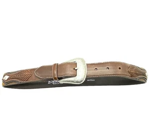 Cinturón Concho con cordones de cuero marrón Nocona talla 30 hebilla en relieve plateada - Imagen 1 de 11