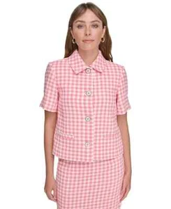 Tommy Hilfiger Women's Gingham Short-Sleeve Jacket Pink Size 4 MSRP $129 - Picture 1 of 2