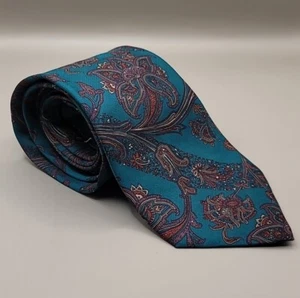 Vtg Tom James All Pure Silk Necktie Men's 56"x3¾" Green Floral Formal Office USA - Picture 1 of 7