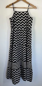 Seed Maxi Dress Size 6 Black White Stripe Chevron Strappy Tiered Sheer - Picture 1 of 7