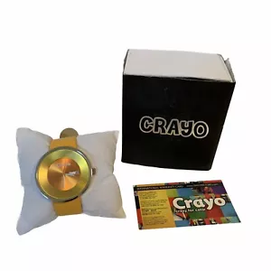 Crayo Button Watch Yellow Leather Unisex With Day & Date CR0204 Needs Battery - Picture 1 of 12