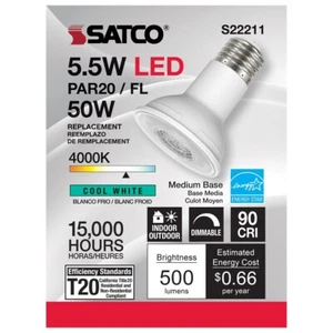 SATCO S22211 - 5.5 Watt PAR20 LED Bulbs - 4000K - 120 Volts (6 Pack) - Picture 1 of 4